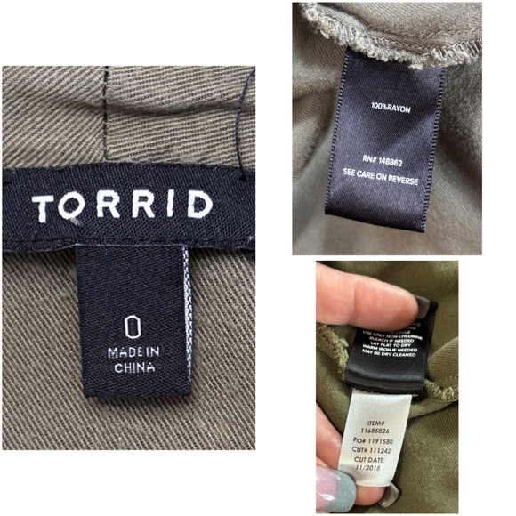Torrid Women's Army Green Drape Front Utility Jacket (Size 0 L/12) - Picture 7 of 10